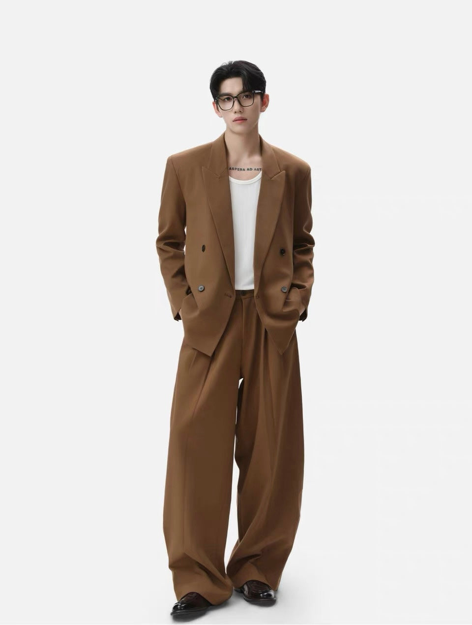 Double-Breasted Suit and Wide-Leg Pants