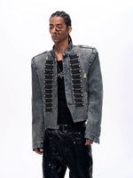 Ripped Napoleon Stand Collar Denim Jacket 2