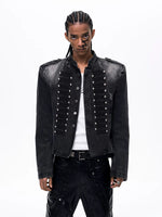 Ripped Napoleon Stand Collar Denim Jacket 3