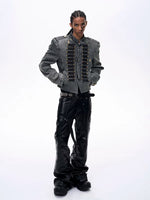 Ripped Napoleon Stand Collar Denim Jacket 4
