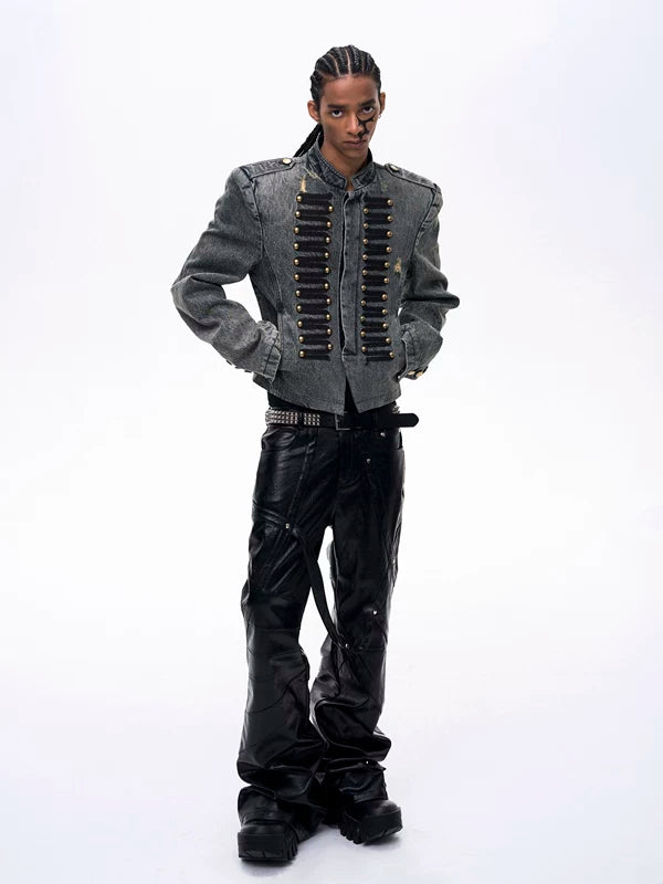 Ripped Napoleon Stand Collar Denim Jacket 4