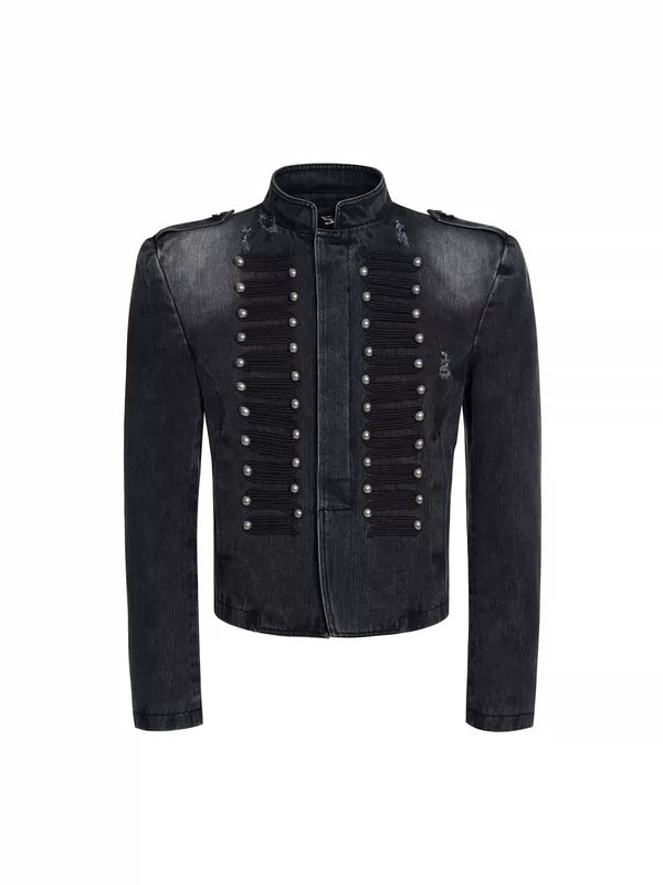 Ripped Napoleon Stand Collar Denim Jacket 5