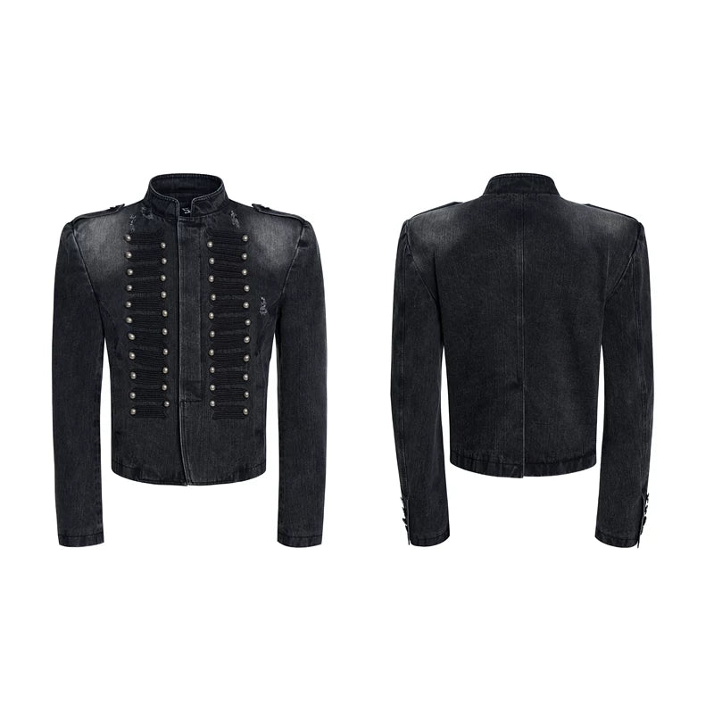 6044284661943,6044284661944,6044284661945,6044284661946, Ripped Napoleon Stand Collar Denim Jacket