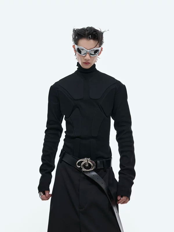 5523173124729,5523173124731,5523173124733, 3D Armor Design Mock Neck Top