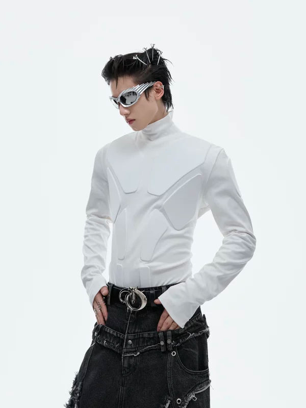 5523173124730,5523173124732,5523173124734, 3D Armor Design Mock Neck Top