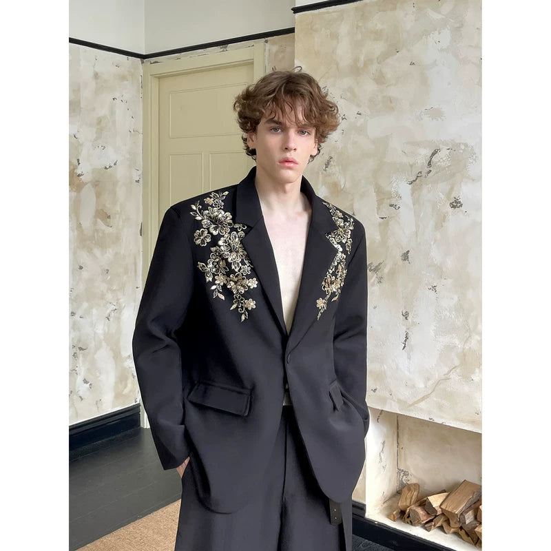 3D Embroidered Floral Suit Jacket and Pants 5