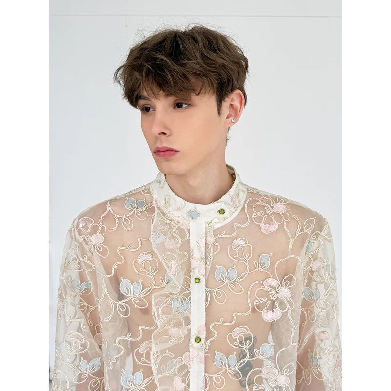 3D Embroidered Sheer Chiffon Jacquard Shirt 2