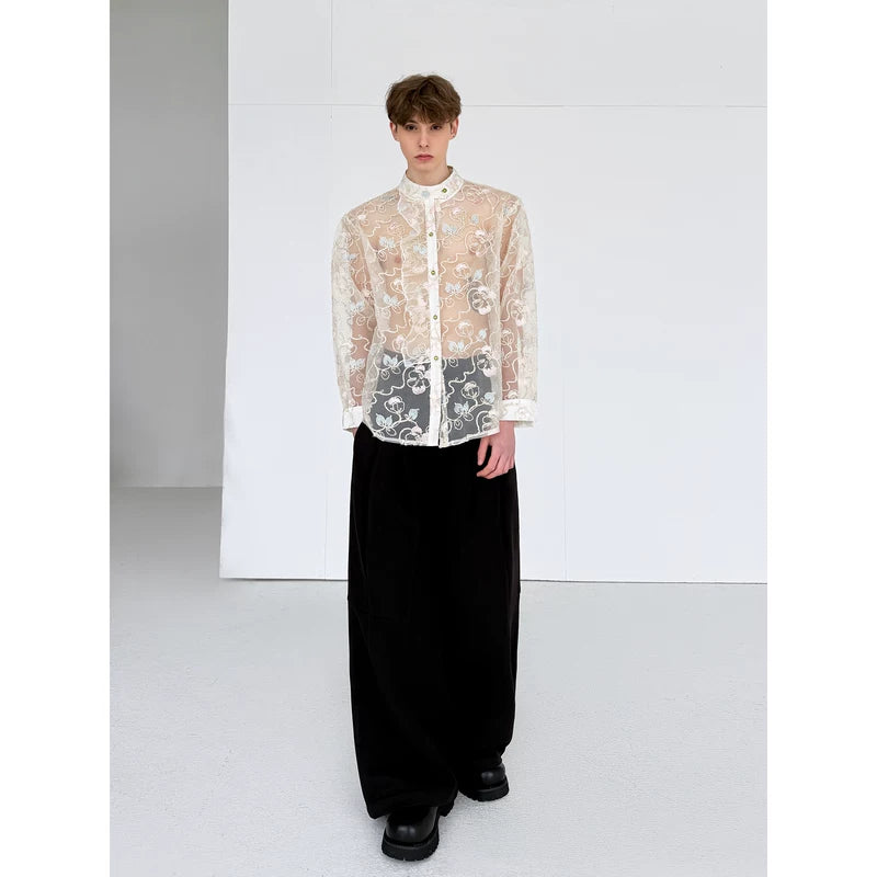 3D Embroidered Sheer Chiffon Jacquard Shirt 4