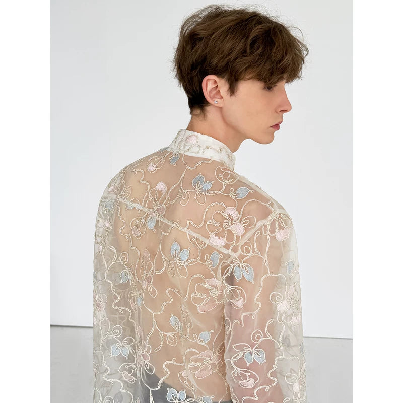 3D Embroidered Sheer Chiffon Jacquard Shirt 5