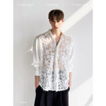 3D Floral Lace Sheer Button-Up Shirt 1