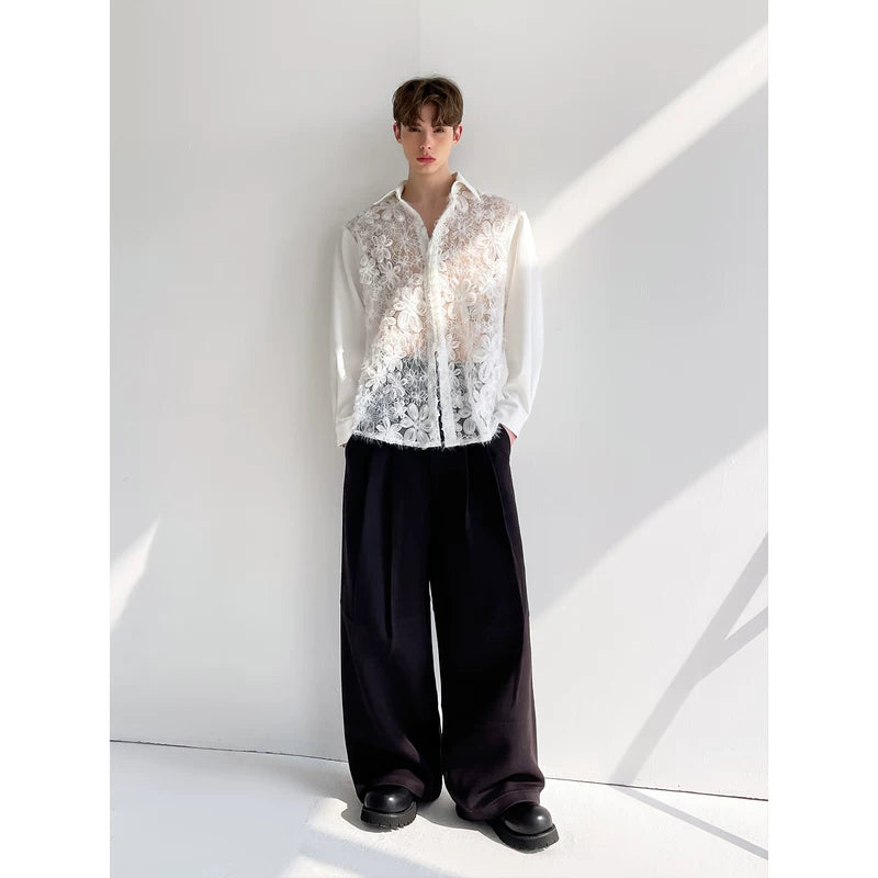 3D Floral Lace Sheer Button-Up Shirt 2