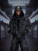 3D Padded Leather Hooded Zip Jacket 1