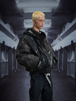 3D Padded Leather Hooded Zip Jacket 3