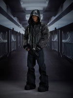 3D Padded Leather Hooded Zip Jacket 5