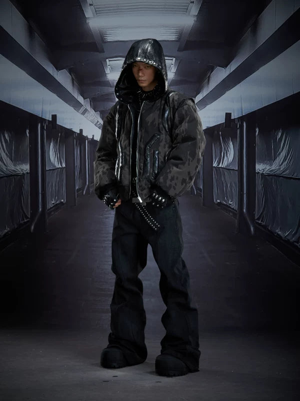 3D Padded Leather Hooded Zip Jacket 5
