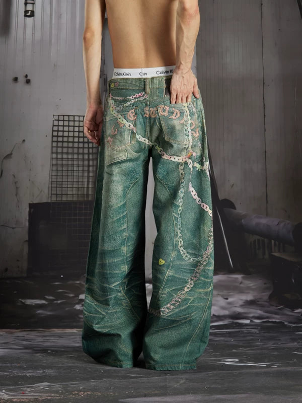 3D Printed Graffiti Wide Leg Jeans 3