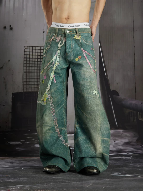 3D Printed Graffiti Wide Leg Jeans 5
