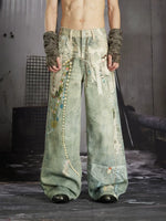 3D Printed Lace Print Straight Jeans 1