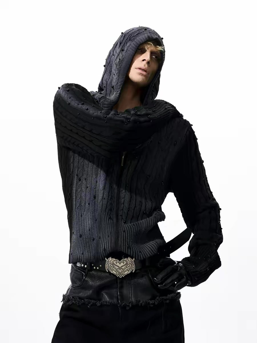 Slim Fit Cable Knit Hooded Jacket