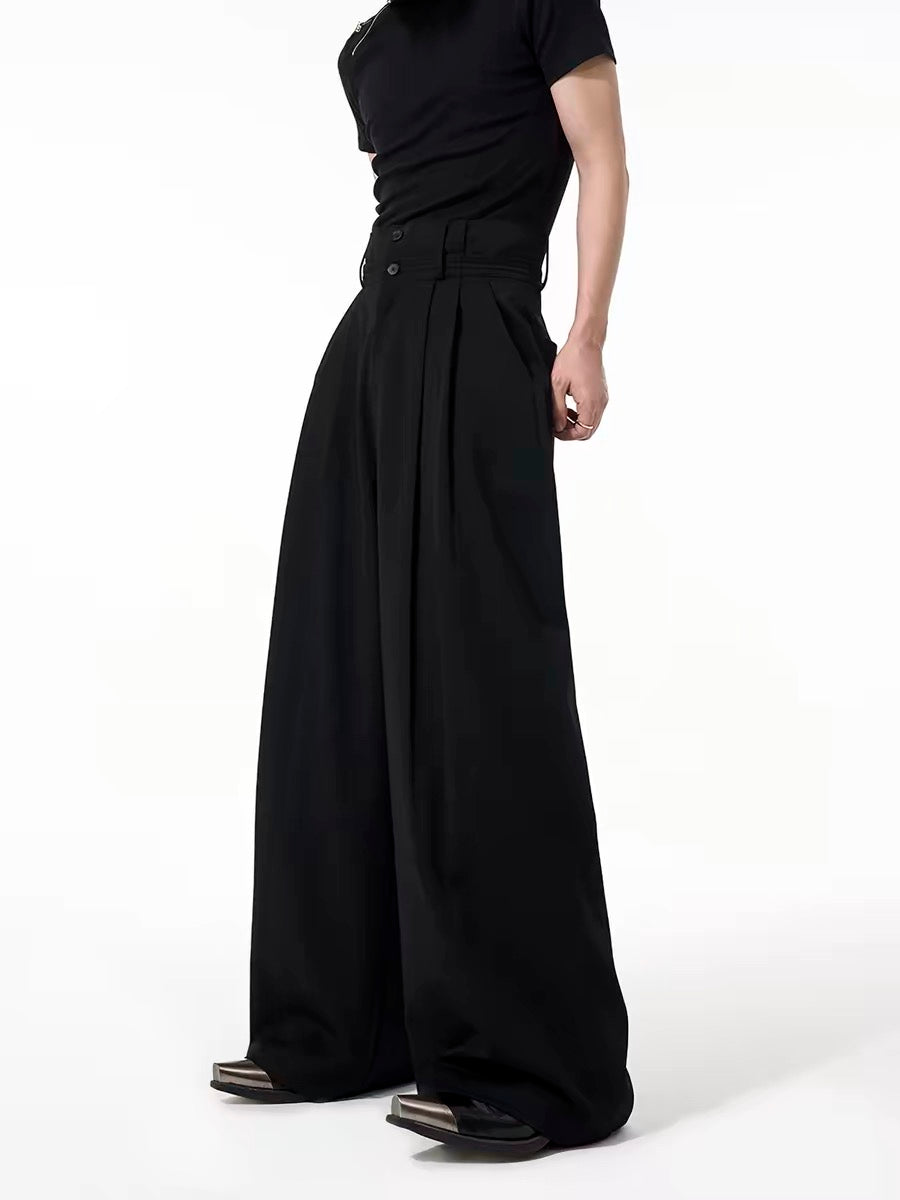 Double Waistband Wide Leg Suit Pants