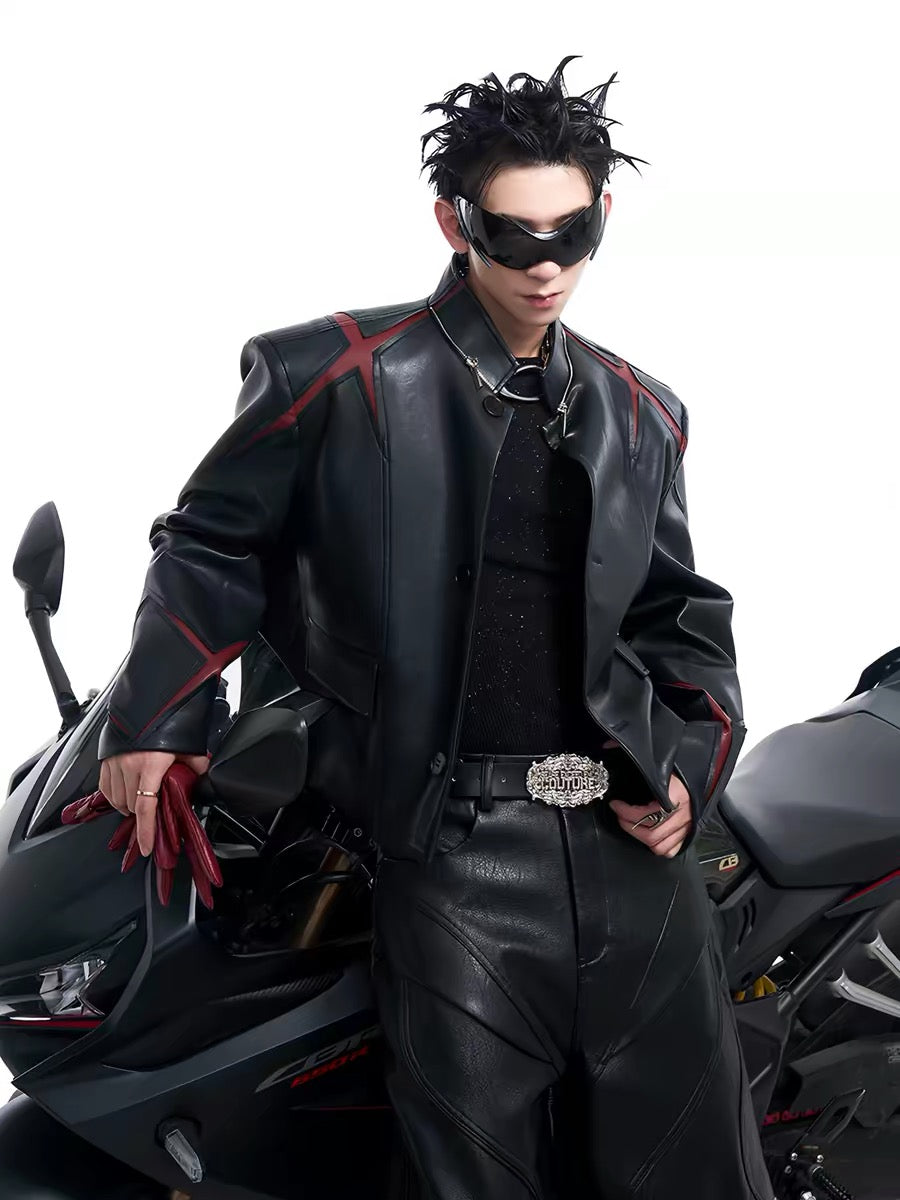 Stand Collar Leather Motorcycle Jacket