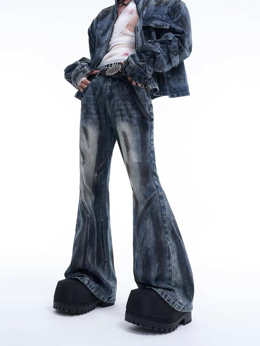 Distressed Deconstructed Flared Denim Pants