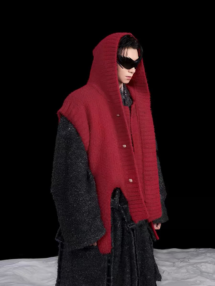 Faux Two-Piece Hooded Knitted Vest