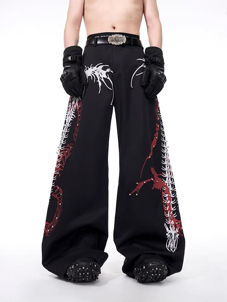 Studded Snake Print Wide-Leg Pants