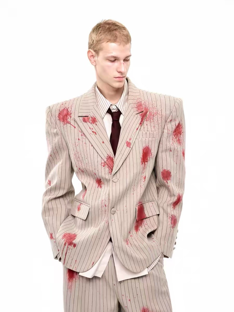 Striped Single-Breasted Slim Fit Suit Jacket
