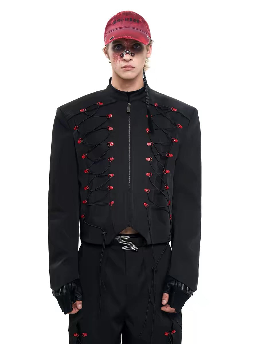 Stand Collar Drawstring Short Jacket