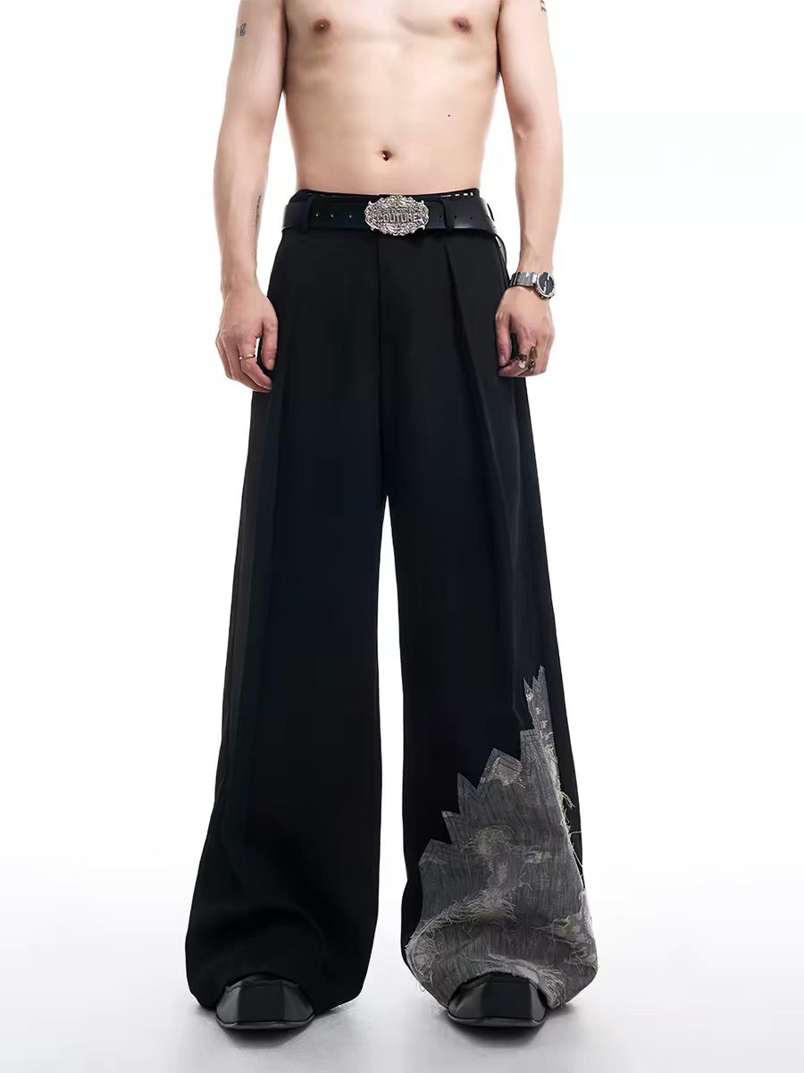 Lace-Trimmed Double-Fold Wide Leg Pants