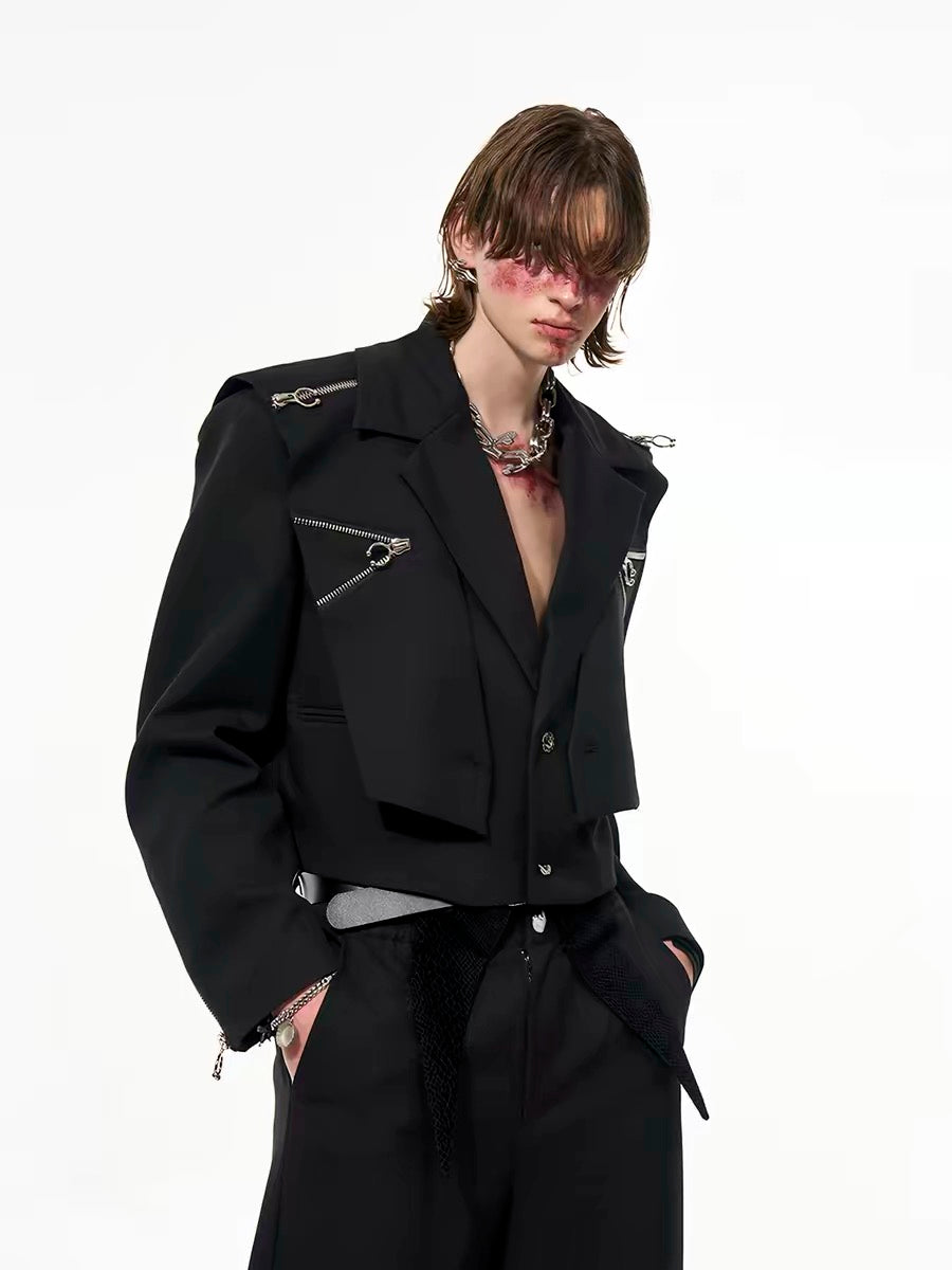 Faux Two-Piece Zipper Detail Crop Jacket