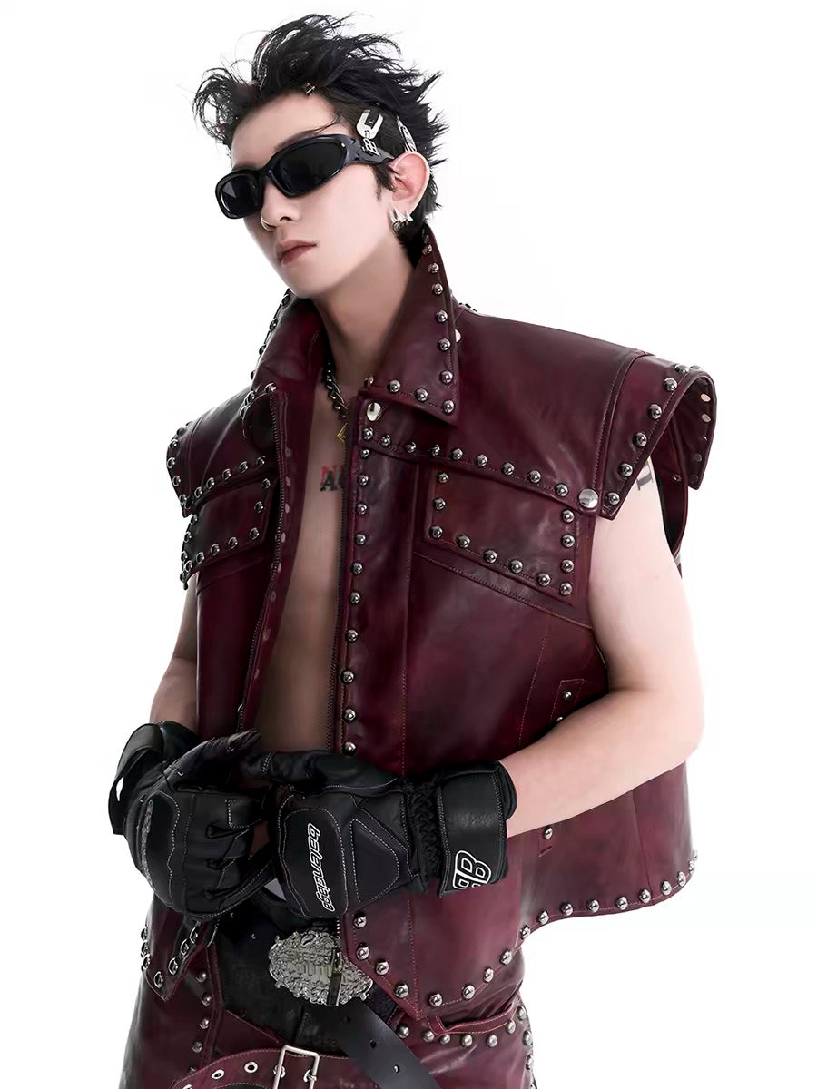 Heavy-Duty Studded Leather Motorcycle Vest