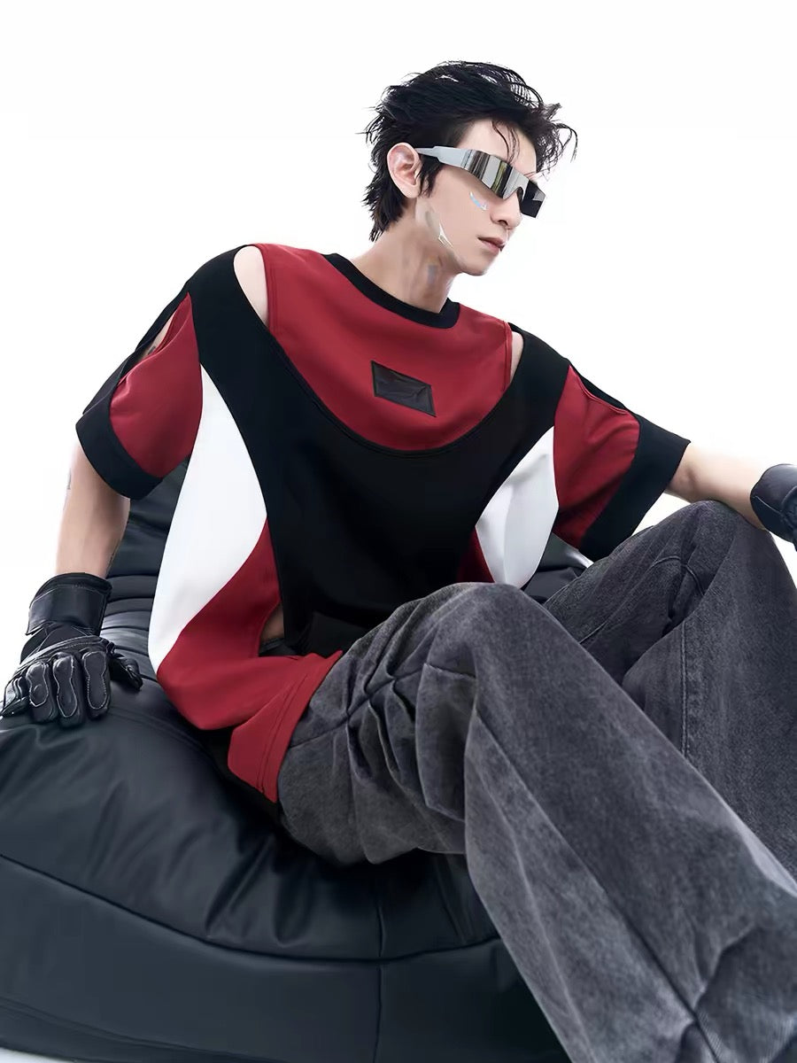 Deconstructed Double-Layer Patchwork Short-Sleeve T-Shirt