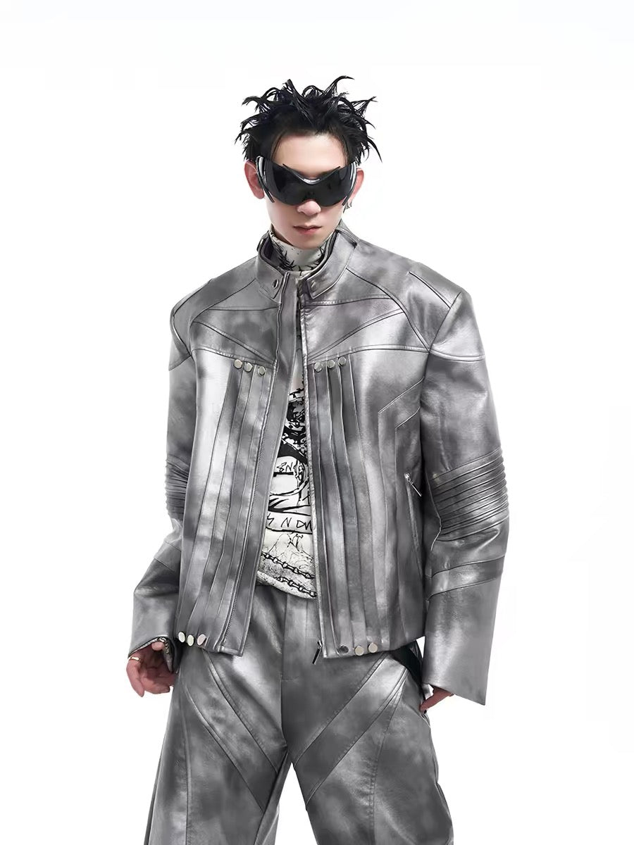 Metallic Leather Motorcycle Jacket