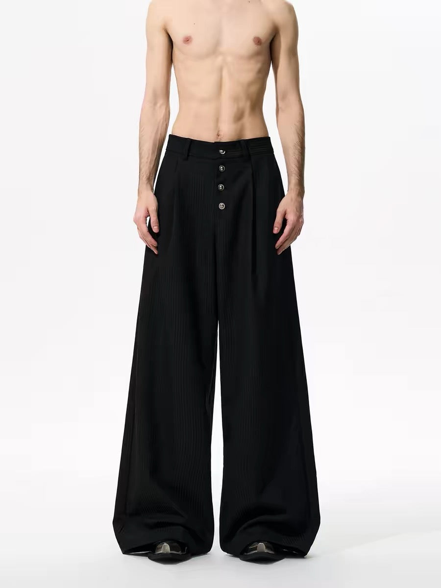 Vertical Striped Button Front Wide Pants