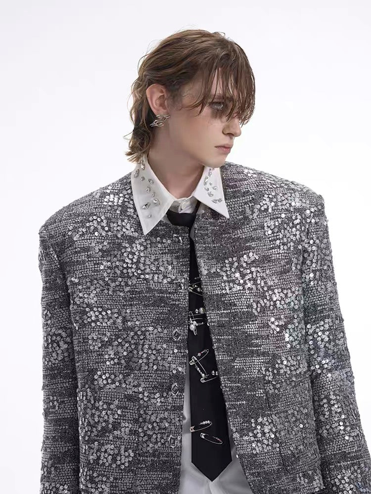 Sequined Padded Shoulder Jacket