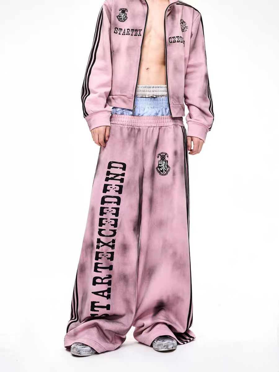 Distressed Double-Waisted Wide-Leg Sweatpants