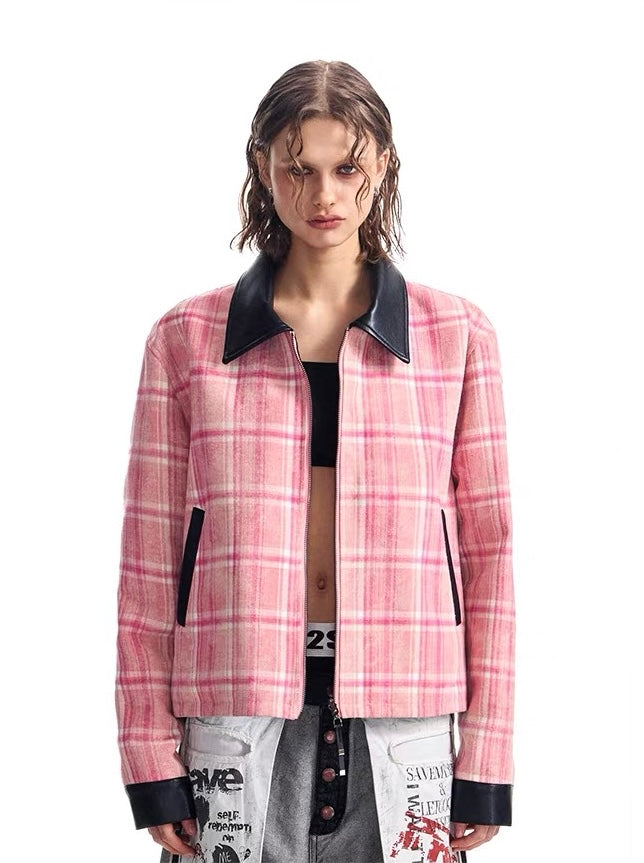 Reversible Printed Faux Leather Collar Jacket