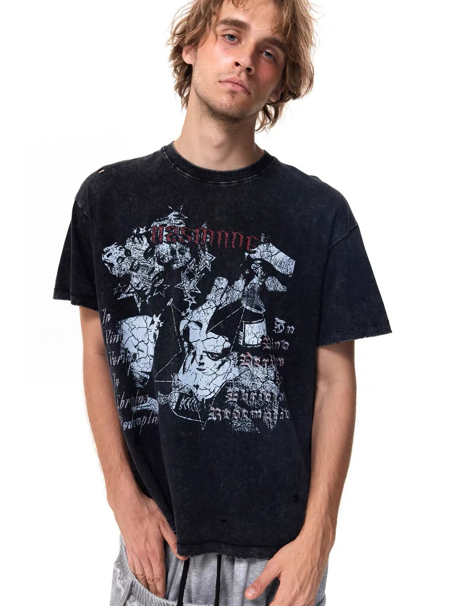 Washed Distressed Graphic Cotton T-Shirt