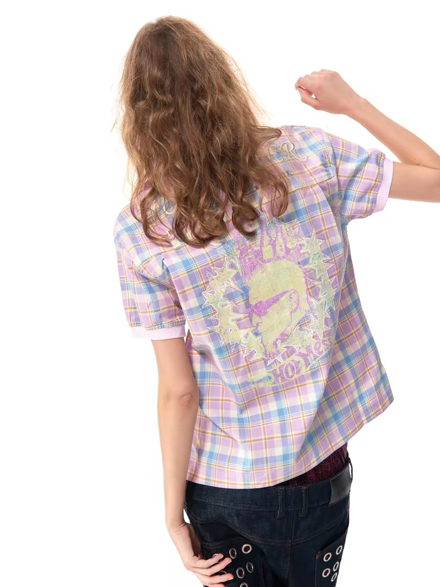 Plaid Embroidered Short-Sleeve Polo Shirt