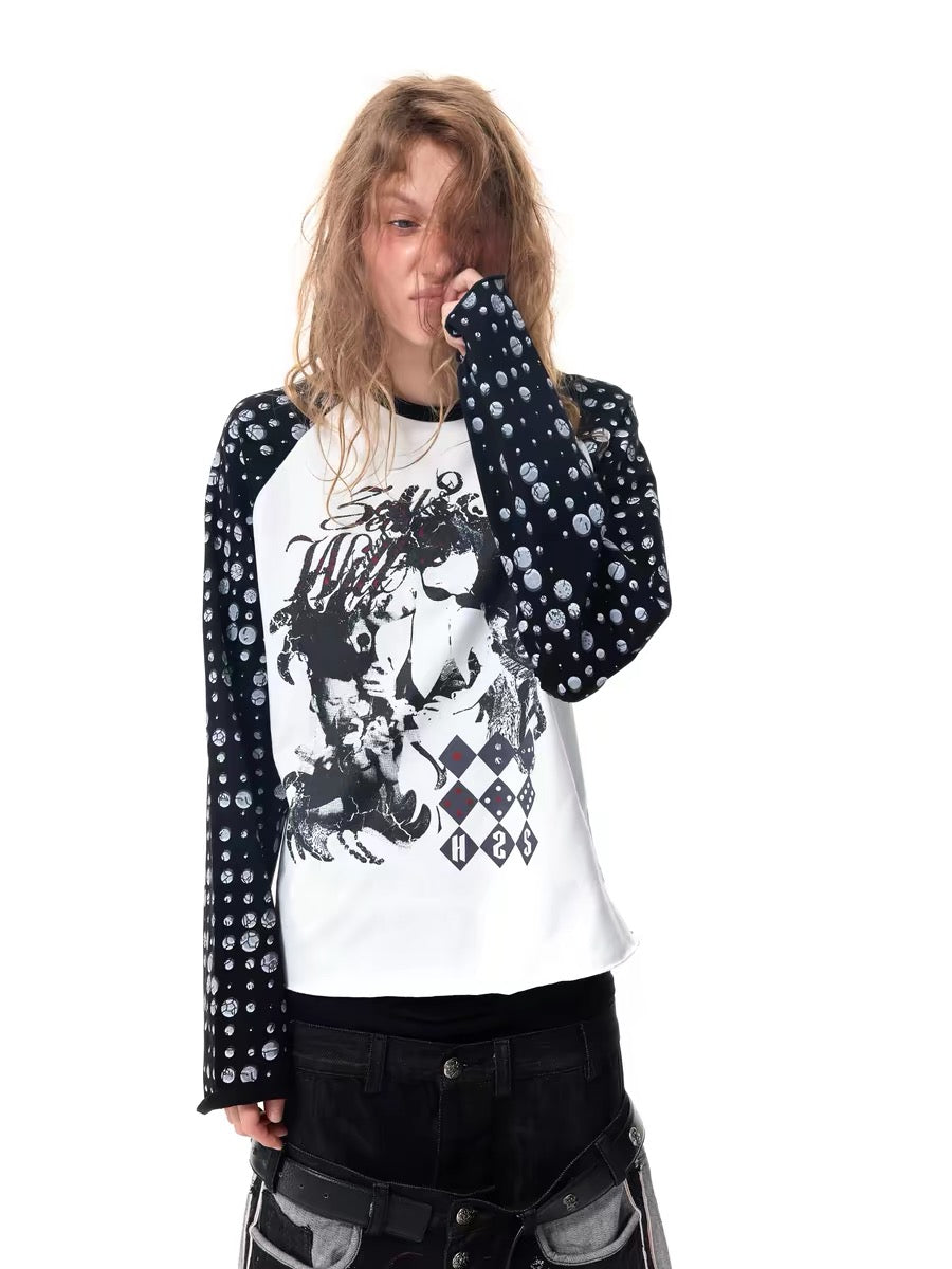 Polka Dot Raglan Sleeve Graphic T-Shirt