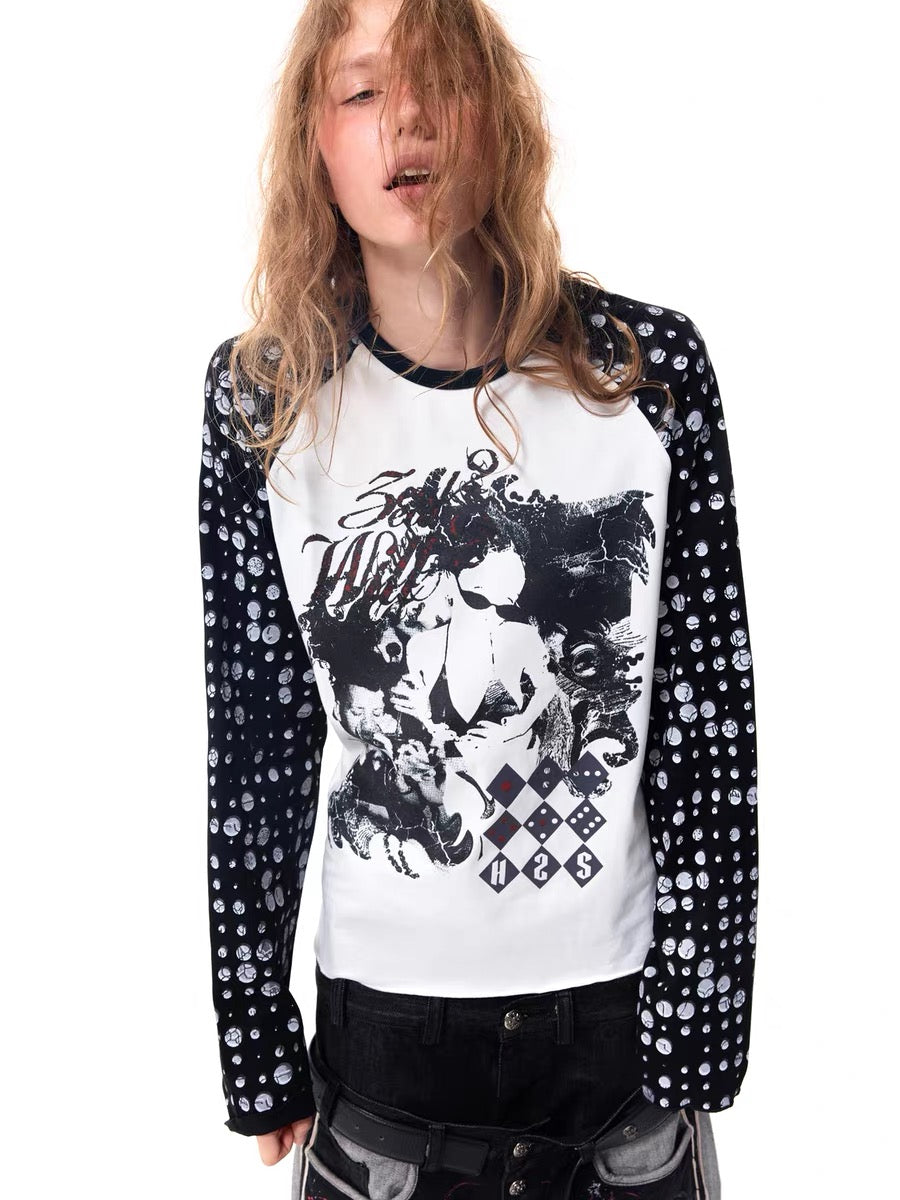 Polka Dot Raglan Sleeve Graphic T-Shirt