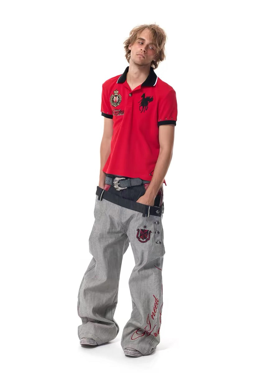 Embroidered Short-Sleeve Color-Blocked Polo Shirt