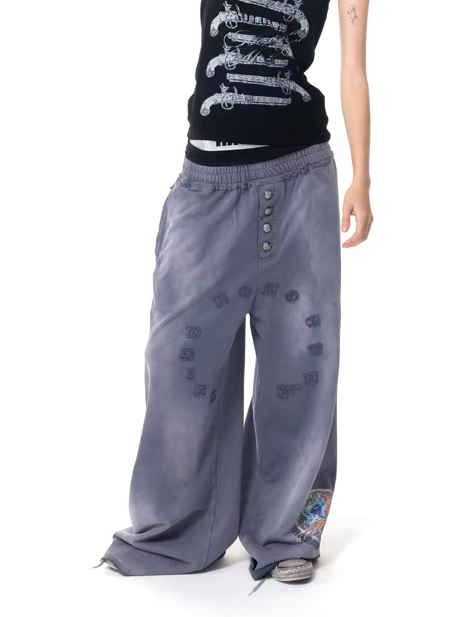 Distressed Graphic Wide Leg Pants