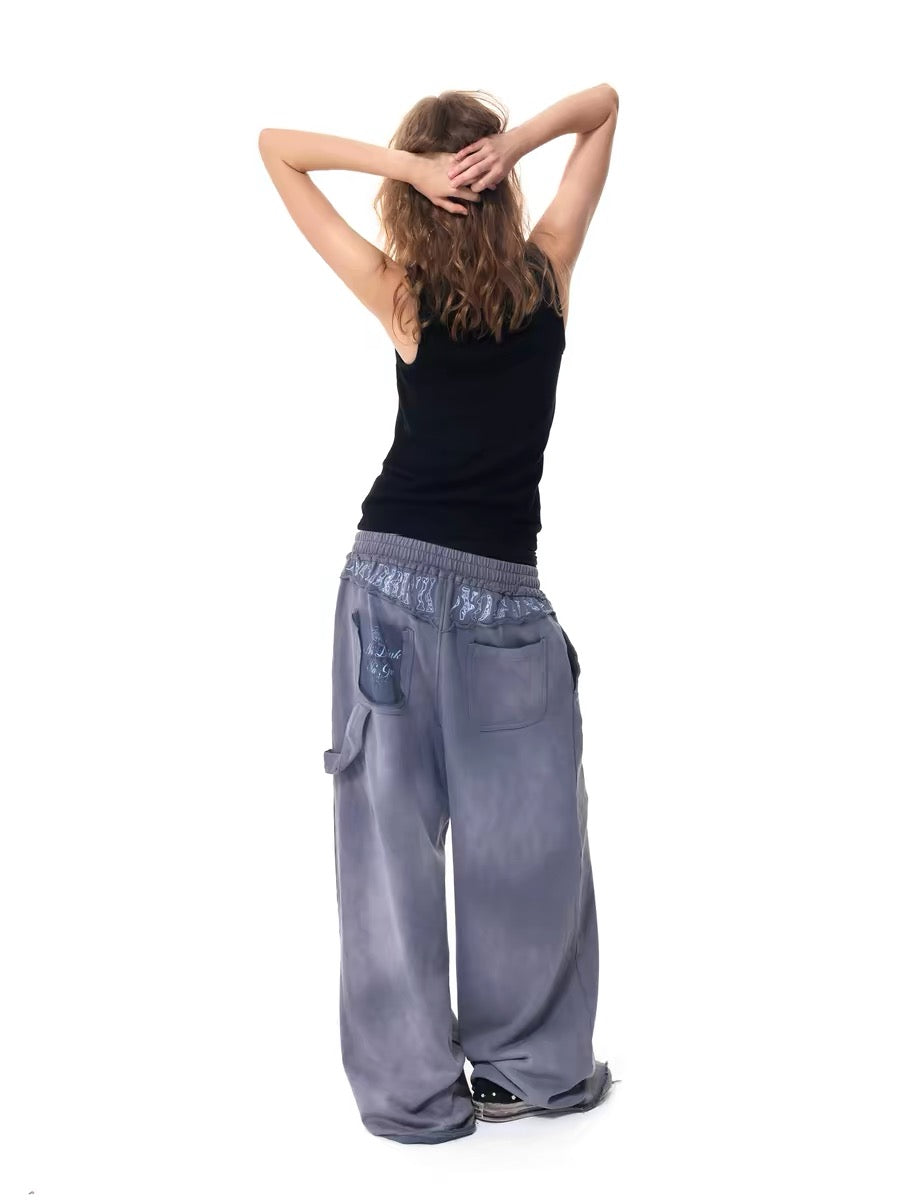 Distressed Graphic Wide Leg Pants