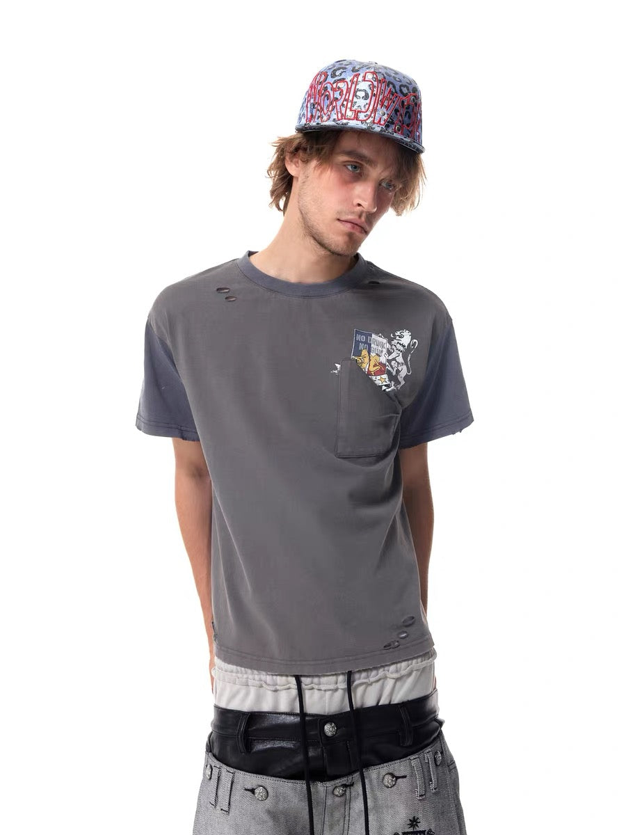 Distressed Graphic Pocket T-Shirt