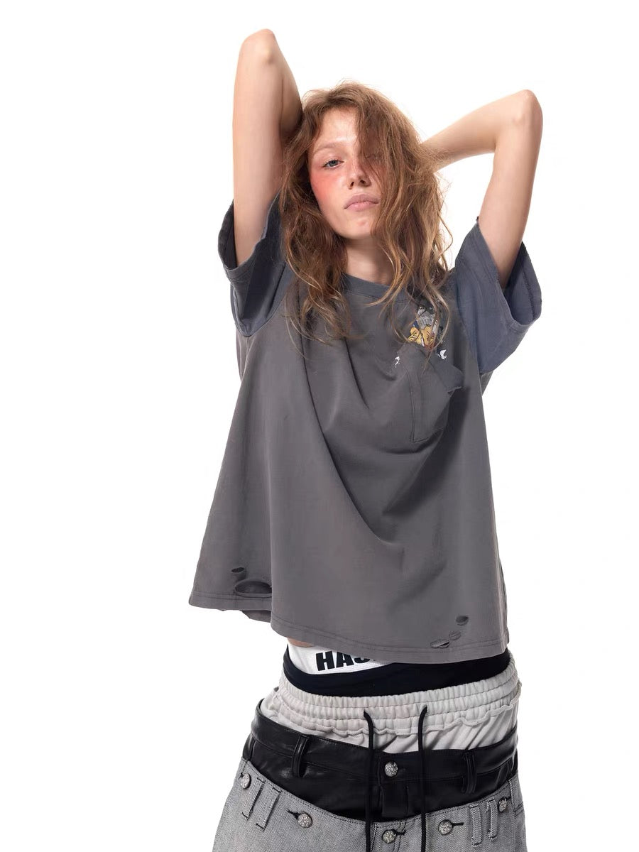 Distressed Graphic Pocket T-Shirt