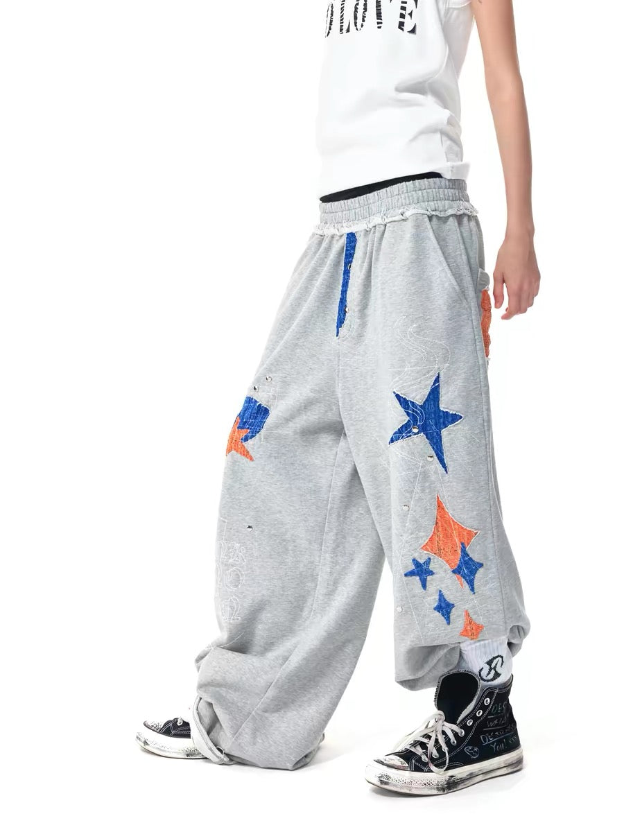 Star Appliqué Wide Leg Sweatpants