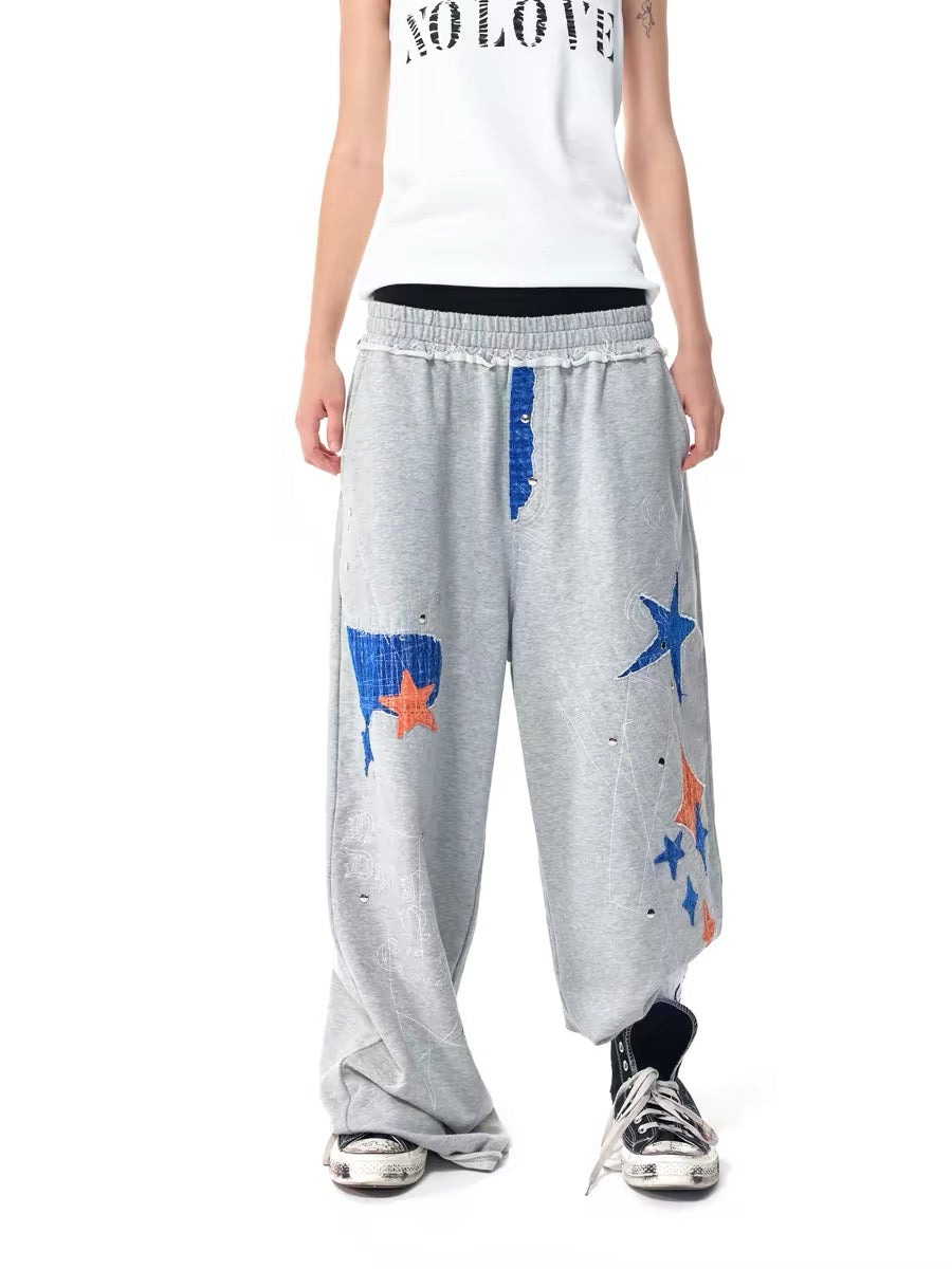 Star Appliqué Wide Leg Sweatpants